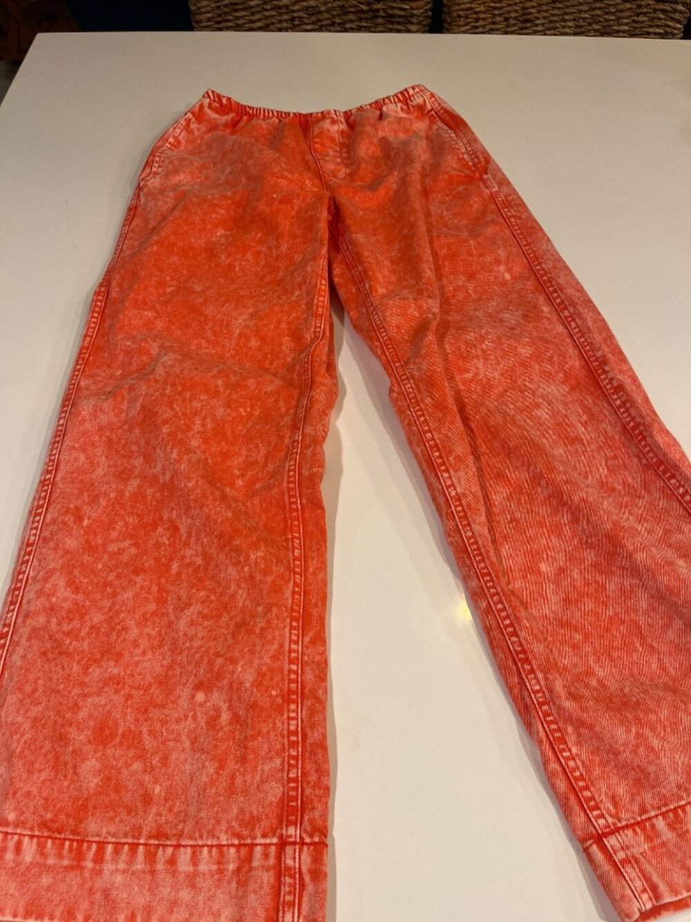 BDG Bright Orange Jean Tie-Dye Wide-Leg Elastic Waist Pants M